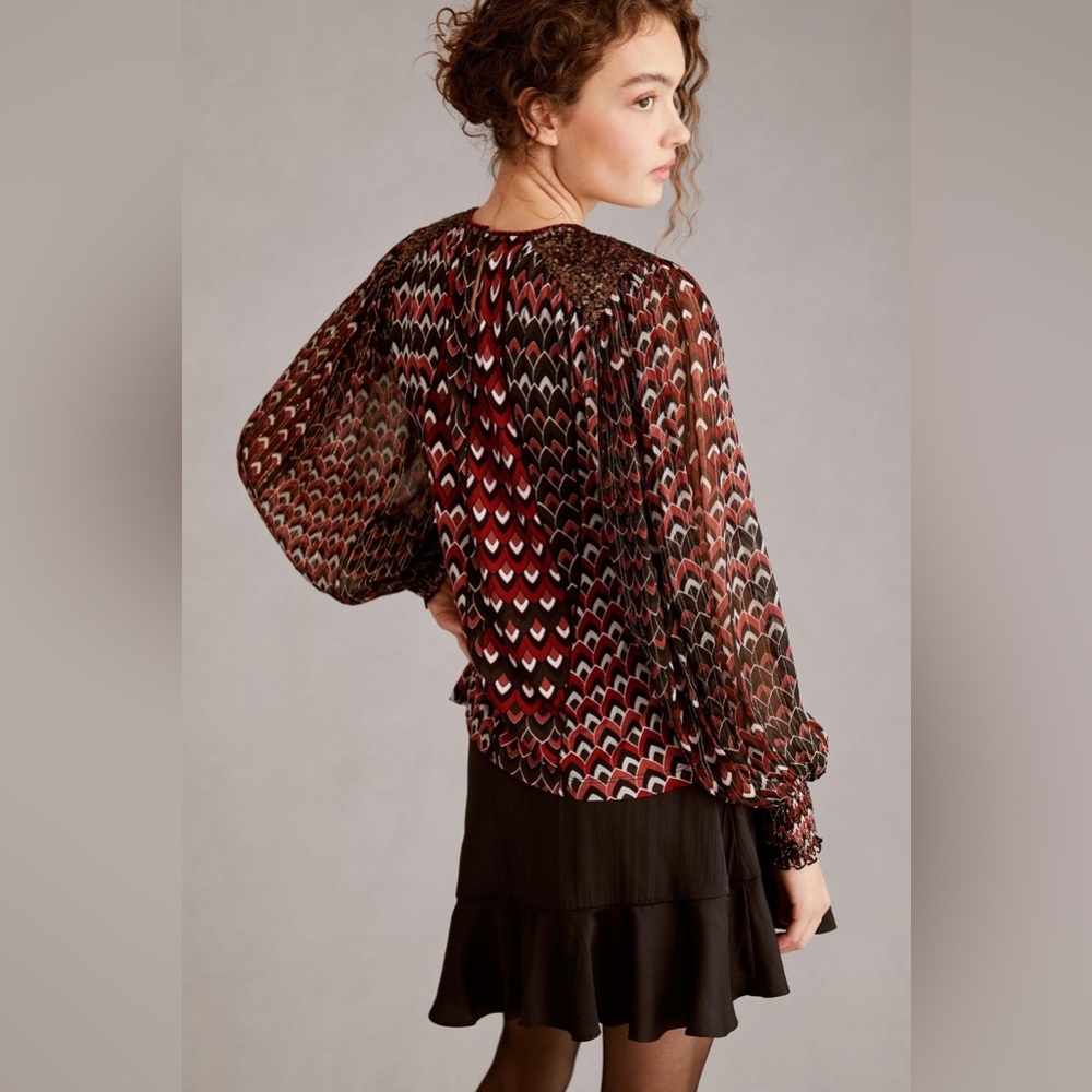 ✨ Anthropologie Sequin Embellished Blouse Sz SP - Picture 4 of 6